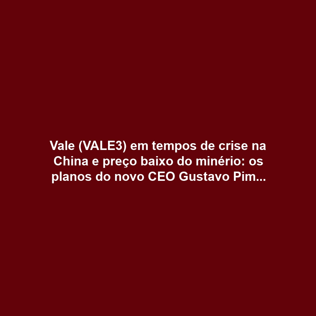 Vale (VALE3) em tempos de crise na China e preço baixo do minério: os planos do novo CEO Gustavo Pimenta após o resultado que agradou o mercado