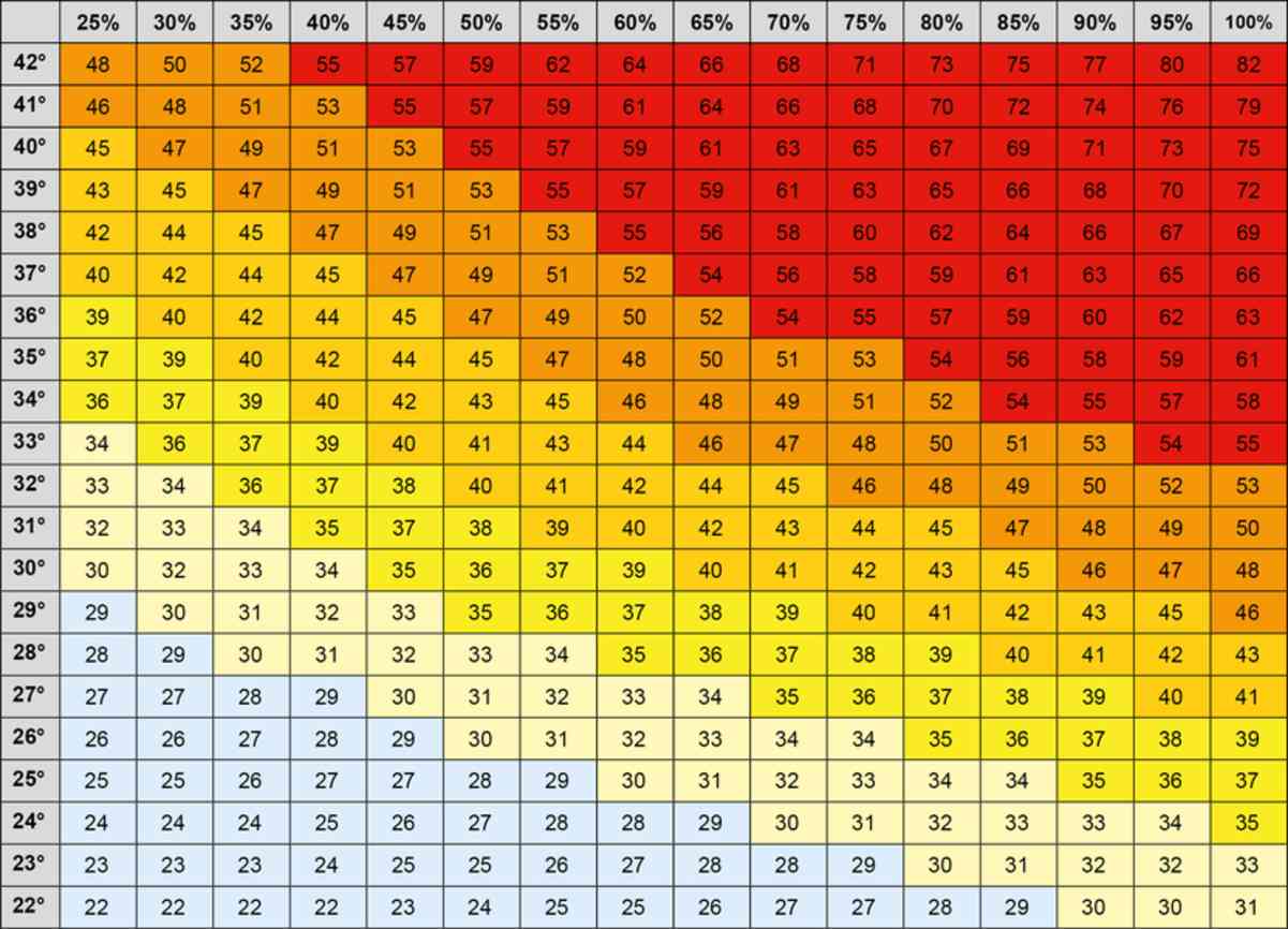 Imagem colorida de gráfico explica sensação térmica