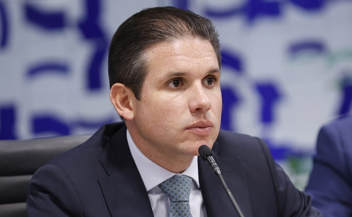 Presidente da Câmara, Hugo Motta (Republicanos-PB), na reunião de líderes