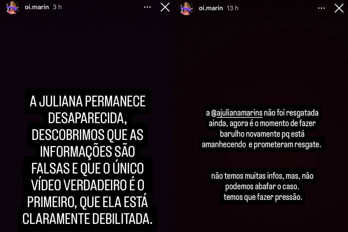 montagem print story texto irmã desaparecida 